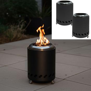2er-Set Kompaktes Tischfeuer Edelstahl, Anthrazit - raucharm, Holzpellets/Feuerholz; Tischkamin fürs Balkon, Terrasse & Camping inkl. Tragetasche