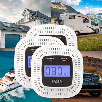 3er-Set Digitaler Kohlenmonoxid-Detektor, CO-Melder mit LCD-Anzeige, optischem & akustischem Warnsignal, DIN EN 50291 zertifiziert