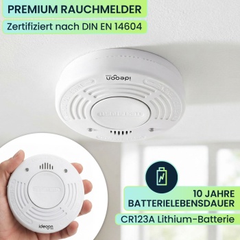 Preview: 3er-Set Premium Rauchmelder mit 10 Jahren Batterielebensdauer - Zertifiziert nach DIN EN 14604 mit extra lautem 85dB Alarmsignal und Lithium Batterie