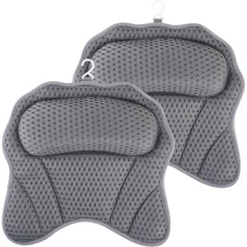 Preview: 2er-Set Ergonomisches Badewannenkissen: Luxus Nackenkissen mit 6 Saugnäpfen, 4D Struktur, dunkelgrau – Bequeme Kopfstütze für Wanne und Spa