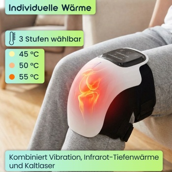 Preview: Wellness Akku-Knie-Massagegerät mit Infrarot-Wärme, Kaltlaser & Vibration – Entspannend, wohltuend & kabellos mit modernem LED-Touch-Display