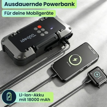 Preview: Leistungsstarke 2in1 Kfz-Starthilfe und Kompressor – Zuverlässige 18.000mAh Powerbank mit integrierter 150 PSI Luftpumpe, LCD Display