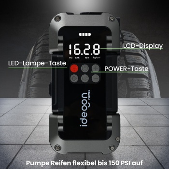 Preview: Leistungsstarke 2in1 Kfz-Starthilfe und Kompressor – Zuverlässige 18.000mAh Powerbank mit integrierter 150 PSI Luftpumpe, LCD Display