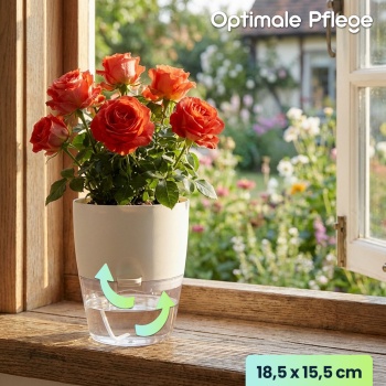 Preview: 3er-Set Blumentopf selbstbewässernd 18.5cm aus Kunststoff: modernes Pflanzgefäss mit Bewässerungssystem - Wasserspeicher & Docht für Zimmerpflanzen