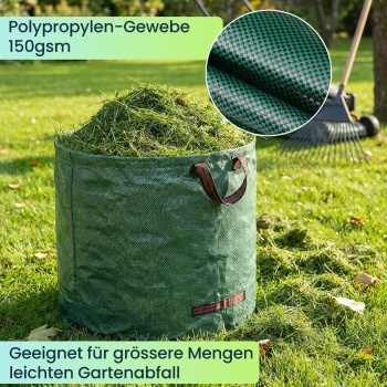 Preview: 2er-Set XL Garten Abfallsack, je 272  Liter, Ø 67 x 76 cm - stabile Grünschnittsäcke mit Doppelboden, faltbar, ideal für Grünschnitt, 150gsm Polypropylen