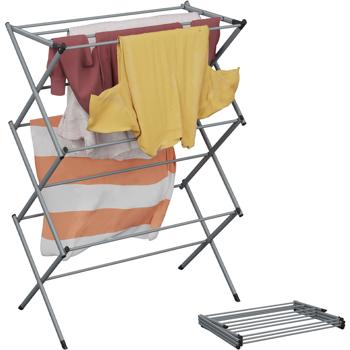 Preview: Turm-Wäscheständer klappbar, Grau - Platzsparender Wäscheturm & Standwäschetrockner aus Metall - 6 Ebenen, stabil & kompakt für kleine Räume