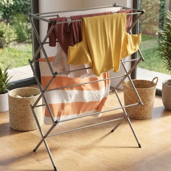 Turm-Wäscheständer klappbar, Grau - Platzsparender Wäscheturm & Standwäschetrockner aus Metall - 6 Ebenen, stabil & kompakt für kleine Räume