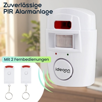 Preview: Zuverlässige PIR Alarmanlage mit 2 Fernbedienungen – Lauter 105 dB Hausalarm & Einbruchschutz für Garage, Büro & Zimmer - Einfache Montage