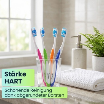 Preview: Zahnbürsten 12er-Pack mit Zungenreiniger – Hart Handzahnbürsten Set in 4 Farben für die Familie – Rutschfester Griff für optimale Pflege