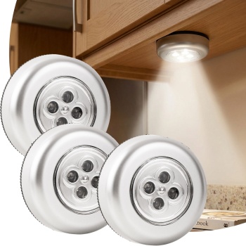 Helle LED-Unterbauleuchten 3er-Set mit Touch-Control, batteriebetriebene Schrankleuchten, selbstklebend - kabellose Push-Lights für Schränke