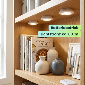 Preview: LED Unterbauleuchten 3er Set mit Fernbedienung & Touch - Batteriebetrieben Dimmbar Neutralweiss - Selbstklebende Spotlights mit Timer Ø9x2cm 3W
