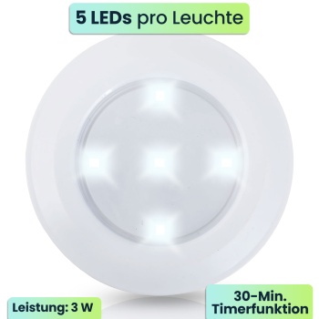 Preview: LED Unterbauleuchten 3er Set mit Fernbedienung & Touch - Batteriebetrieben Dimmbar Neutralweiss - Selbstklebende Spotlights mit Timer Ø9x2cm 3W