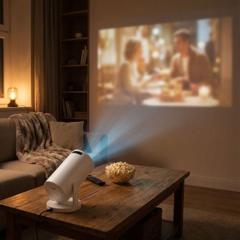 Preview: Kompakter Heimkino Beamer inkl. Fernbedienung: Projektor 120 Zoll HD, Bluetooth, HDMI, AUX & USB - Perfekt fürs Gaming, Filme & Präsentationen