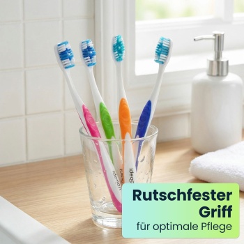 Preview: Zahnbürsten 24er-Pack mit Zungenreiniger – Hart Handzahnbürsten Set in 4 Farben für die Familie – Rutschfester Griff für optimale Pflege