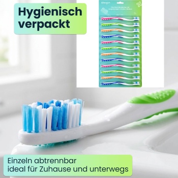Preview: Zahnbürsten 24er-Pack mit Zungenreiniger – Medium Handzahnbürsten Set in 4 Farben für die Familie – Rutschfester Griff für optimale Pflege