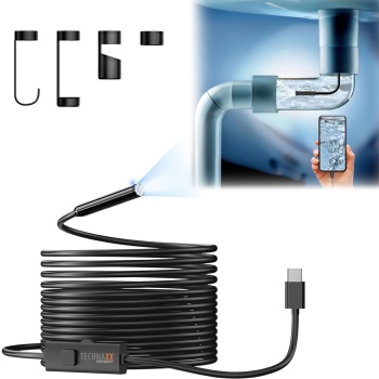 Profi USB-C Endoskopkamera 5m HD, wasserdichte Inspektionskamera, 8 LEDs dimmbar - Rohrkamera für Android & iPhone, Top-Zubehör, Plug&Play