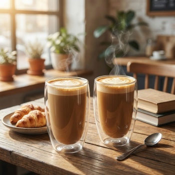 2er-Set Doppelwandiges Kaffee-Glas, je 450 ml, Schwebeeffekt, hitzebeständiges Barista Glas, Cappuccino, Latte-Macchiato, Tee