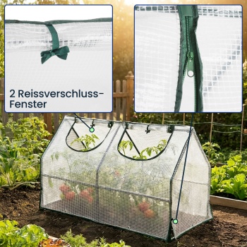 Preview: Folien-Gewächshaus 120x60x60 cm, Tomatenhaus mit A-Dach, 16mm verzinkter Stahl, 140g/m² PE-Folie, UV-Schutz & 2 Fenster mit Reissverschluss
