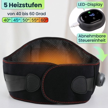Preview: Beheizbarer Rücken-Wärmegürtel mit Massage, Akku-Heizgürtel für Lendenbereich, 5 Stufen, 152cm, kabellos, entspannend & wohltuend, USB-C