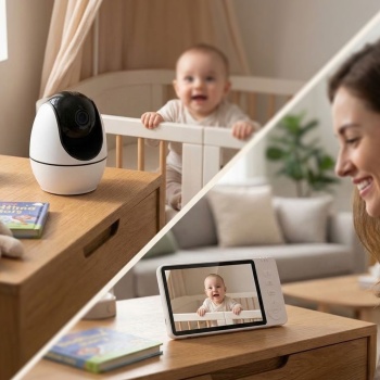 Preview: HD Babyphone mit Monitor, schwenk- & neigbar: SOS Funk-Notrufsender, Gegensprechfunktion, Nachtsicht - ideal für Babys & Kleinkinder