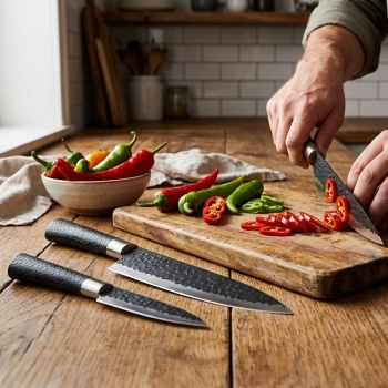 Profi Küchenmesser Set 3-teilig – Edles Hammerschlag Design in Schwarz mit ergonomischem Griff & Transportbox - maximale Leistung & präzise Schnitte