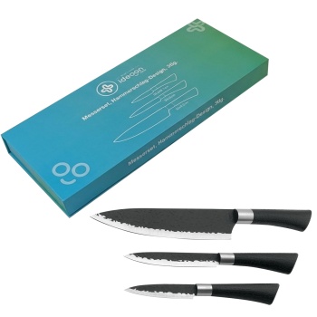 Preview: Profi Küchenmesser Set 3-teilig – Edles Hammerschlag Design in Schwarz mit ergonomischem Griff & Transportbox - maximale Leistung & präzise Schnitte