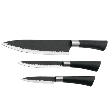 Preview: Profi Küchenmesser Set 3-teilig – Edles Hammerschlag Design in Schwarz mit ergonomischem Griff & Transportbox - maximale Leistung & präzise Schnitte