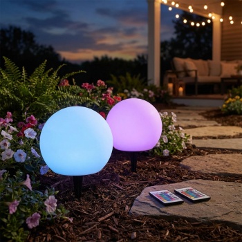 Preview: Solar-LED-Leuchtkugel-Set, Ø20 & Ø30 cm, RGBW mit Fernbedienung, 60 Lu, IP67. Farbwechsel-Lichtkugel für Garten & Terrasse, wetterfest & kabellos