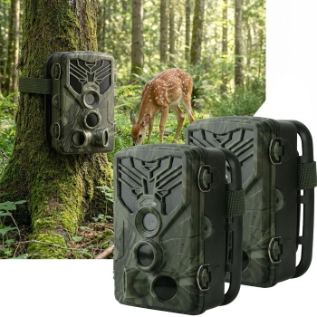 2er-Set 4K-UHD-Wildkamera mit 2 PIR Bewegungsmeldern, Smartphone Live Übertragung, Nachtsicht mit 42 IR LEDs, Farbmonitor, WLAN, Stand-by 8 Monate, IP65