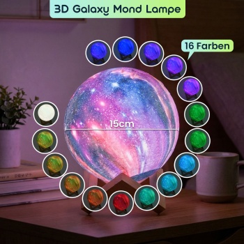 Preview: 2er-Set 3D Galaxy Mond Lampe 15cm mit 16 Farben – Dimmbare LED Mondlampe inklusive Fernbedienung und Holzständer - Akku Nachtlicht & Deko