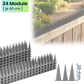 Preview: 24er Set Taubenspikes Grau 10,8m - Effektive Vogelabwehr aus Polycarbonat - 3-reihige Abwehrspikes gegen Tauben, Möwen, Marder, Katzen & Eichhörnchen