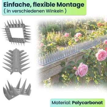 Preview: 24er Set Taubenspikes Grau 10,8m - Effektive Vogelabwehr aus Polycarbonat - 3-reihige Abwehrspikes gegen Tauben, Möwen, Marder, Katzen & Eichhörnchen