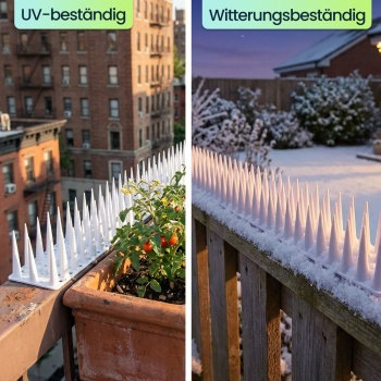 Preview: 24er Set Taubenspikes Weiss 10,8m - Effektive Vogelabwehr aus Polycarbonat - 3-reihige Abwehrspikes gegen Tauben, Möwen, Marder, Katzen & Eichhörnchen