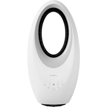 Preview: Rotorloser Tischventilator Weiss – Sicherer Turmventilator mit 60° Oszillation, 4-Farben-Licht, Timer & Fernbedienung, 50W Power