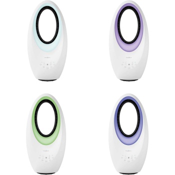 Preview: Rotorloser Tischventilator Weiss – Sicherer Turmventilator mit 60° Oszillation, 4-Farben-Licht, Timer & Fernbedienung, 50W Power