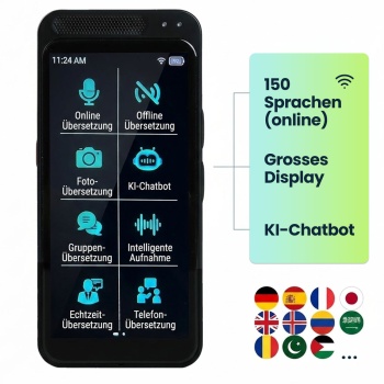 Preview: Revolutionärer Echtzeit-Übersetzer: 150 Sprachen, Sofort-Übersetzung, Text- & Sprachfunktion, Währungsrechner, grosses Display, KI-Chatbot