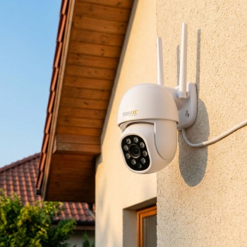 Preview: Mini WLAN Outdoor-Kamera: Schwenkbare Full-HD 3MP Überwachungskamera, 5,8 GHz, App-Steuerung, Farbnachtsicht, IP65 Wetterfest, 2-Wege Kommunikation