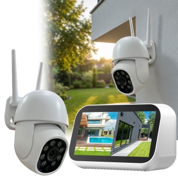 Profi Mini Überwachungskamera-Set: Scharfe 3MP HD Aussen-Kamera mit Touchscreen-Monitor, smarter App, 355° Rotation, 2-Wege Audio & starker Nachtsicht