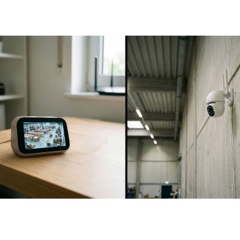 Preview: Profi Mini Überwachungskamera-Set: Scharfe 3MP HD Aussen-Kamera mit Touchscreen-Monitor, smarter App, 355° Rotation, 2-Wege Audio & starker Nachtsicht