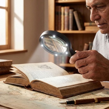 Preview: LED Leselupe: 2x Vergrösserung, 9cm Glaslinse, Profi Handlupe beleuchtet, ideal für Senioren, Hobby & Basteln - Seh- & Lesehilfe