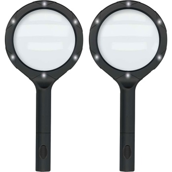 Preview: 2er-Set LED Leselupe: 2x Vergrösserung, 9cm Glaslinse, Profi Handlupe beleuchtet, ideal für Senioren, Hobby & Basteln - Seh- & Lesehilfe