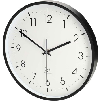 Preview: Klassische Funkwanduhr, kein störendes Ticken - Moderne Wanduhr Weiss/Schwarz - Analoge Uhr für Wohnzimmer, Küche & Büro - Grosse 30cm Funk-Uhr