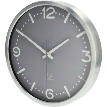 Preview: Moderne Funkwanduhr, kein störendes Ticken - Stilvolle Wanduhr Grau - Analoge Uhr für Wohnzimmer, Küche & Büro - Grosse 30cm Funk-Uhr