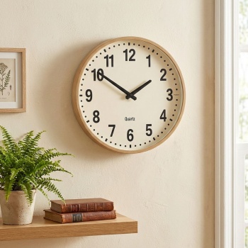 Preview: Moderne Wanduhr in Holzoptik, 30cm - Lautlose Uhr ohne Ticken - Stilvolle Wanduhr für Büro, Küche & Wohnzimmer - Analoges Quarzwerk präzise & geräuschlos