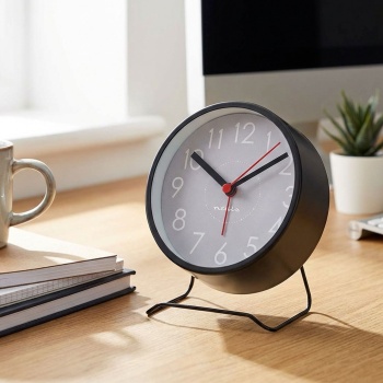 Preview: Lautloser Analoger Wecker in Schwarz – Kompakter Retro Tischwecker ohne Ticken, Modernes Design, Grau-Analog-Zifferblatt, Quartz Uhr