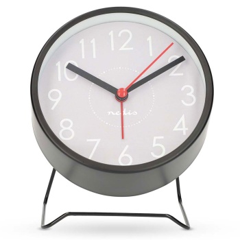 Preview: Lautloser Analoger Wecker in Schwarz – Kompakter Retro Tischwecker ohne Ticken, Modernes Design, Grau-Analog-Zifferblatt, Quartz Uhr