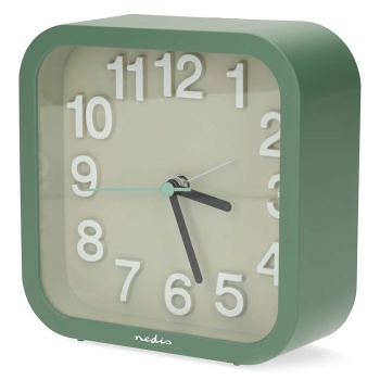 Preview: Retro Wecker Analog ohne Ticken - Leise Tischuhr in Grün - Modernes Design Quarzwecker für Nachttisch & Büro - Kompakt & Batteriebetrieben