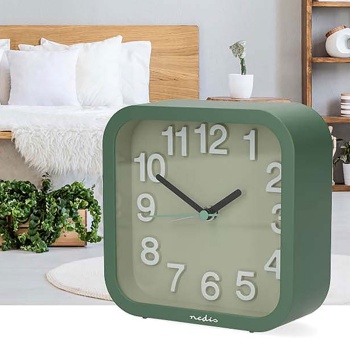 Preview: Retro Wecker Analog ohne Ticken - Leise Tischuhr in Grün - Modernes Design Quarzwecker für Nachttisch & Büro - Kompakt & Batteriebetrieben