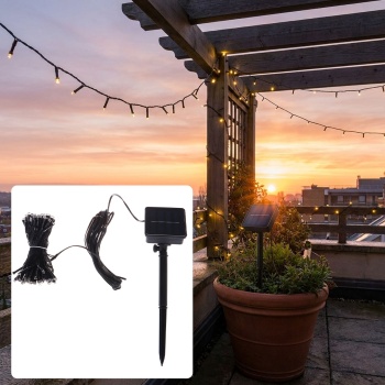 Solar Lichterkette mit 100 warmweissen LEDs für den Aussenbereich: 12,5m Gesamtlänge, automatischer Dämmerungssensor, ideal für Garten, Balkon & Terrasse