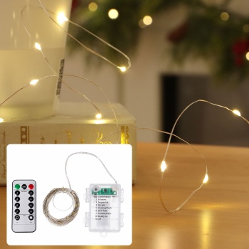 LED-Micro-Lichterkette 10m mit 100 warmweissen LEDs: Batteriebetrieben, inkl. Fernbedienung, 8 Leuchtmodi & Timer für gemütliche Dekoration